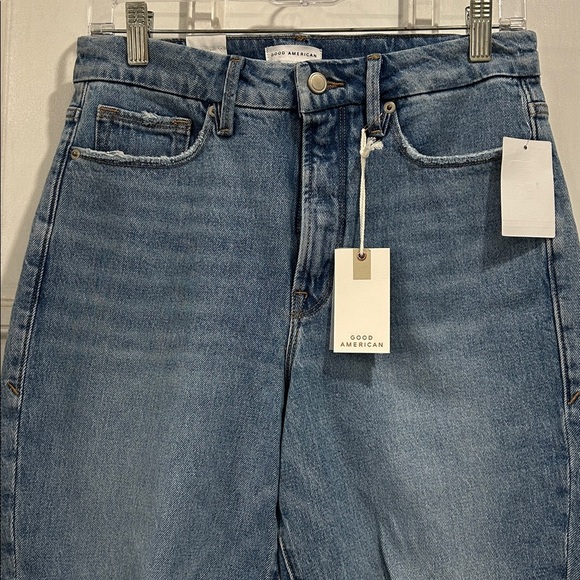 NWT Good American Good Boy High Rise Straight Leg Distressed Jeans - Size 28 - Picture 5 of 9